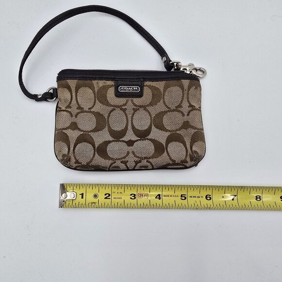 Coach Signature Brown Wristlet Pouch Bag With Zipper Closure & Strap - Picture 6 of 6